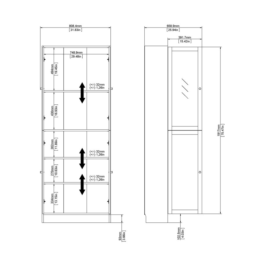 TVILUM Basic reol - hvid/glas, m. 4 lger og 4 hylder 