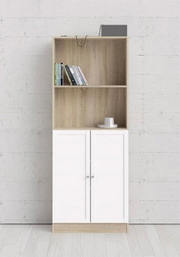 TVILUM Basic bogkasse, m. 2 lger - hvid og egetrsfarvet folie