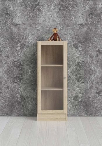 TVILUM Basic reol - klar/natur glas/egetrsstruktur, m. 1 lge og 2 hylder