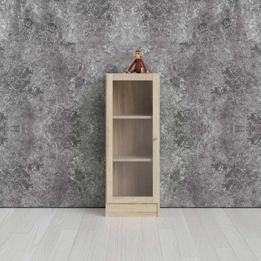 TVILUM Basic reol - klar/natur glas/egetrsstruktur, m. 1 lge og 2 hylder