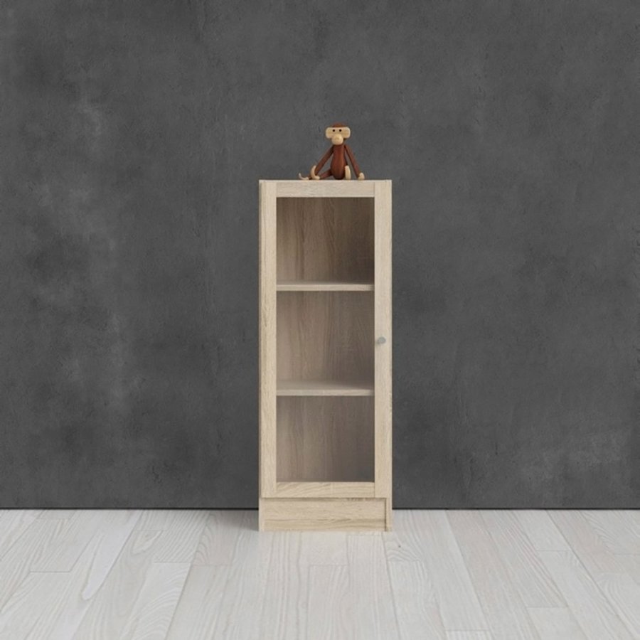 TVILUM Basic reol - klar/natur glas/egetrsstruktur, m. 1 lge og 2 hylder