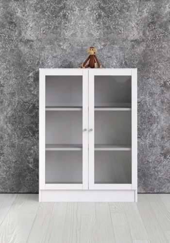 TVILUM Basic reol - klar glas og hvid, m. 2 lger og 2 hylder 