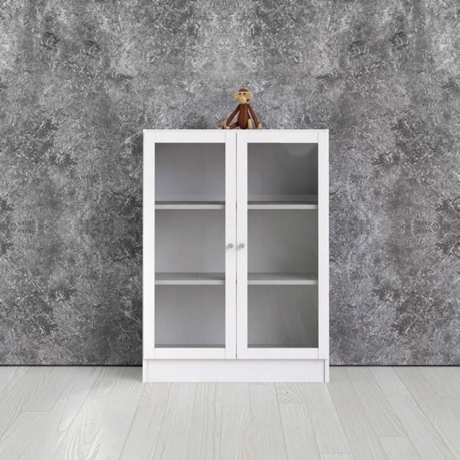 TVILUM Basic reol - klar glas og hvid, m. 2 lger og 2 hylder 