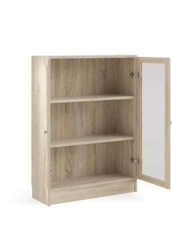 TVILUM Basic reol - klar/natur glas/egetrsstruktur, m. 2 lger og 2 hylder