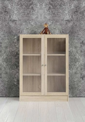 TVILUM Basic reol - klar/natur glas/egetrsstruktur, m. 2 lger og 2 hylder