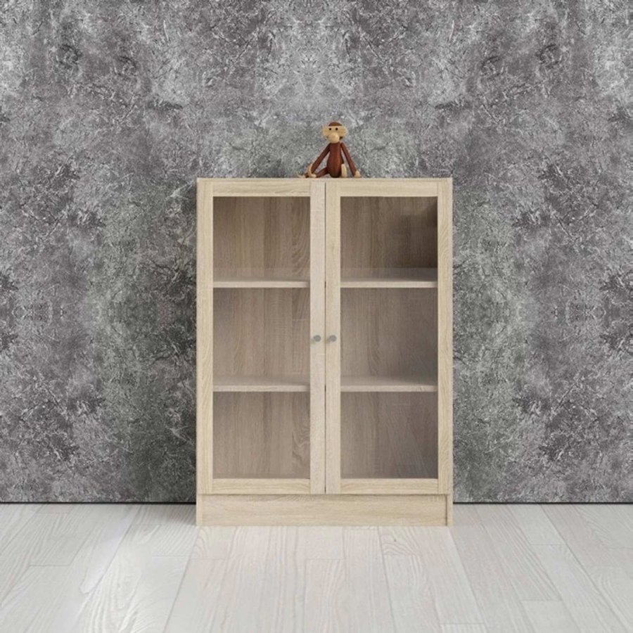 TVILUM Basic reol - klar/natur glas/egetrsstruktur, m. 2 lger og 2 hylder