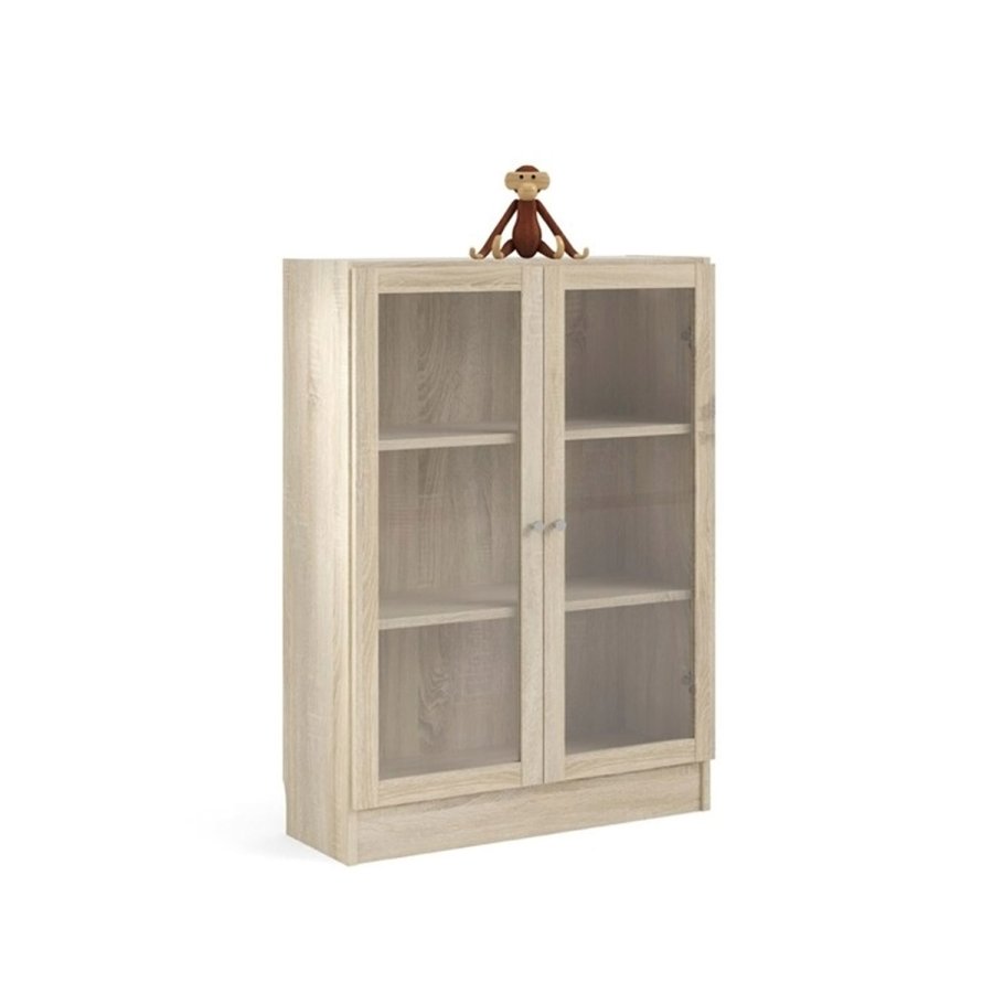 TVILUM Basic reol - klar/natur glas/egetrsstruktur, m. 2 lger og 2 hylder