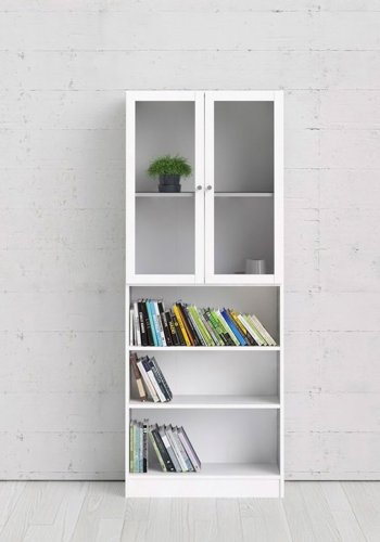 TVILUM Basic reol - klar glas og hvid, m. 2 lger og 4 hylder