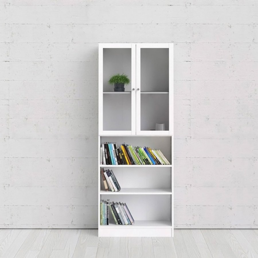 TVILUM Basic reol - klar glas og hvid, m. 2 lger og 4 hylder