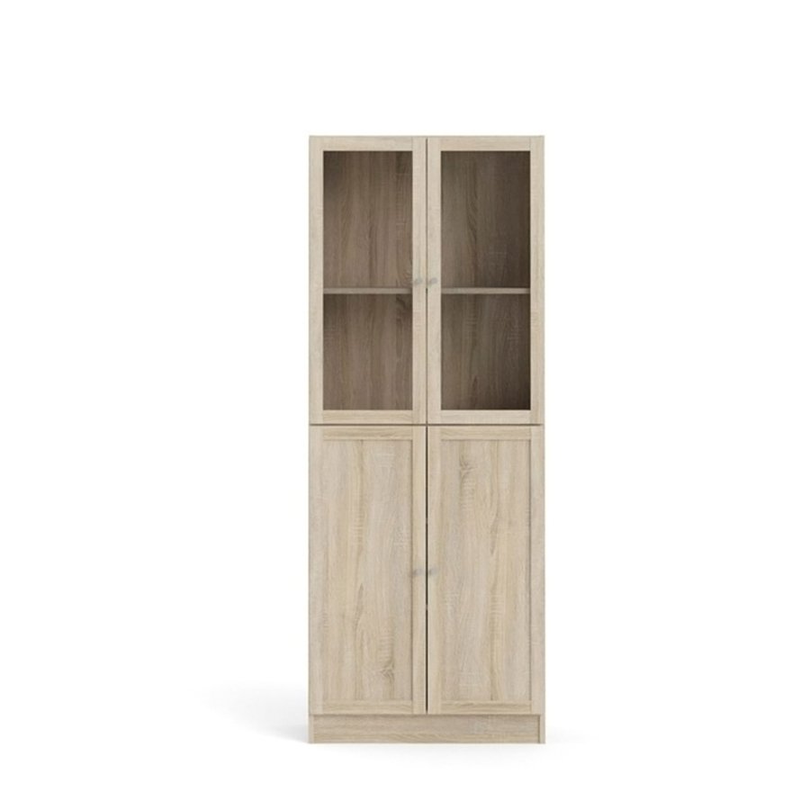 TVILUM Basic reol - klar/natur glas/egetrsstruktur, m. 4 lger og 4 hylder