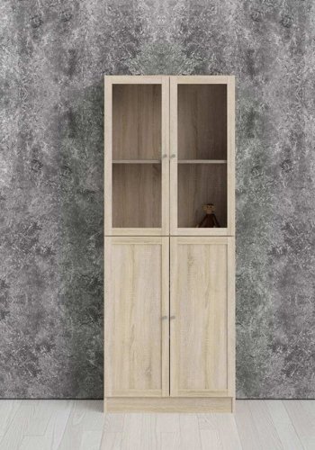 TVILUM Basic reol - klar/natur glas/egetrsstruktur, m. 4 lger og 4 hylder