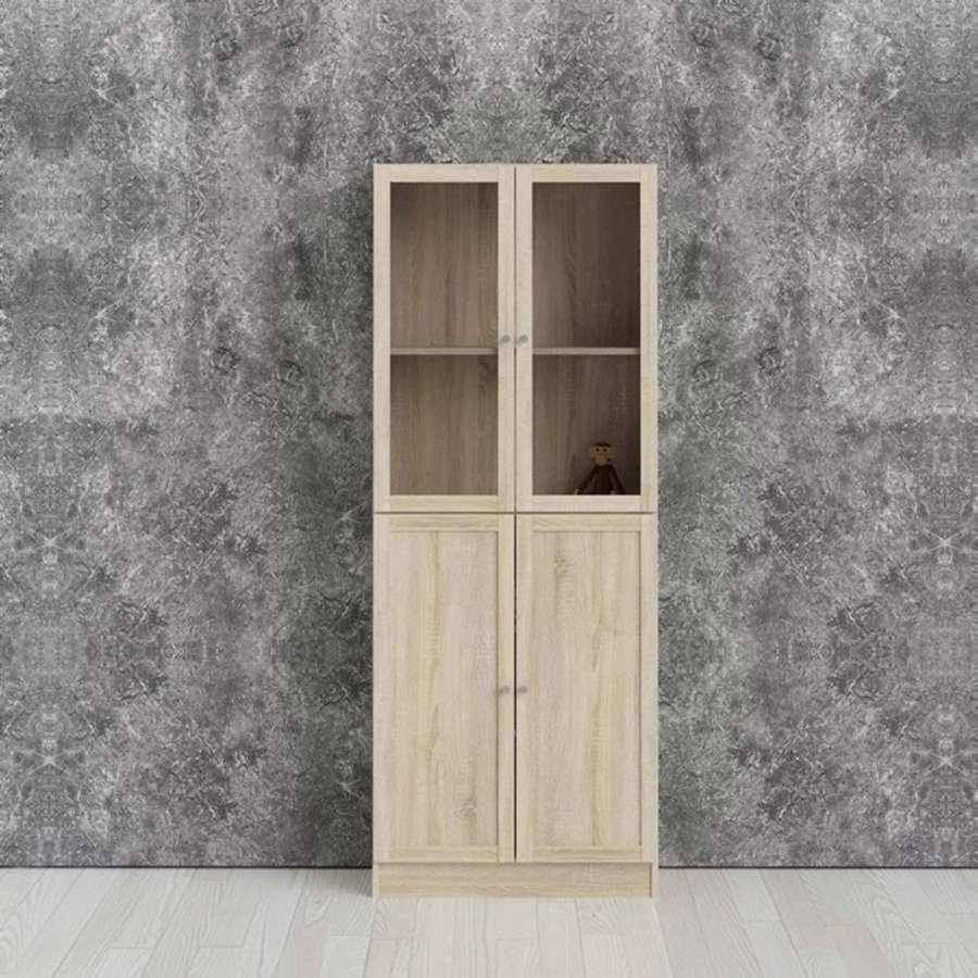 TVILUM Basic reol - klar/natur glas/egetrsstruktur, m. 4 lger og 4 hylder