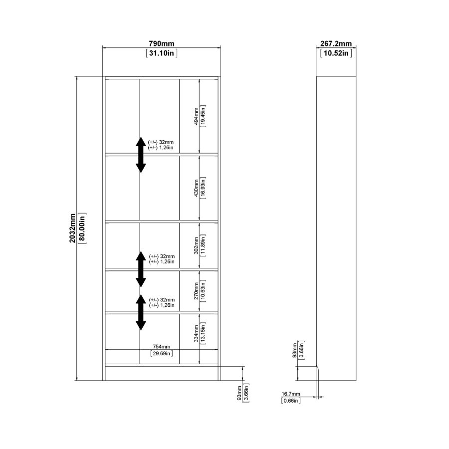 TVILUM Basic bogkasse - hvid, m. 4 hylder