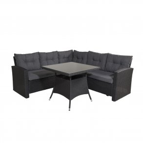 VENTURE DESIGN Watford hjrnesofa st - gr hynder, glas og sort polyrattan