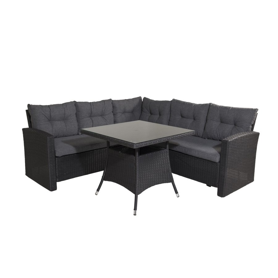 VENTURE DESIGN Watford hjrnesofa st - gr hynder, glas og sort polyrattan