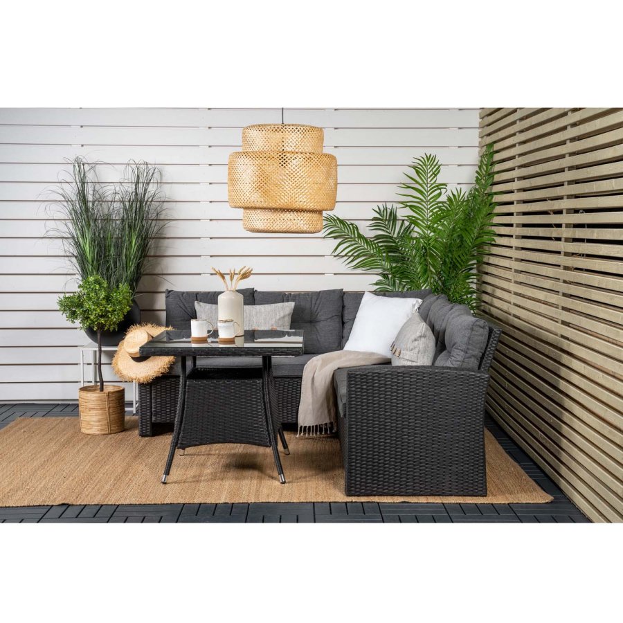 VENTURE DESIGN Watford hjrnesofa st - gr hynder, glas og sort polyrattan