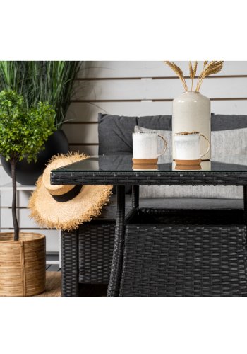 VENTURE DESIGN Watford hjrnesofa st - gr hynder, glas og sort polyrattan