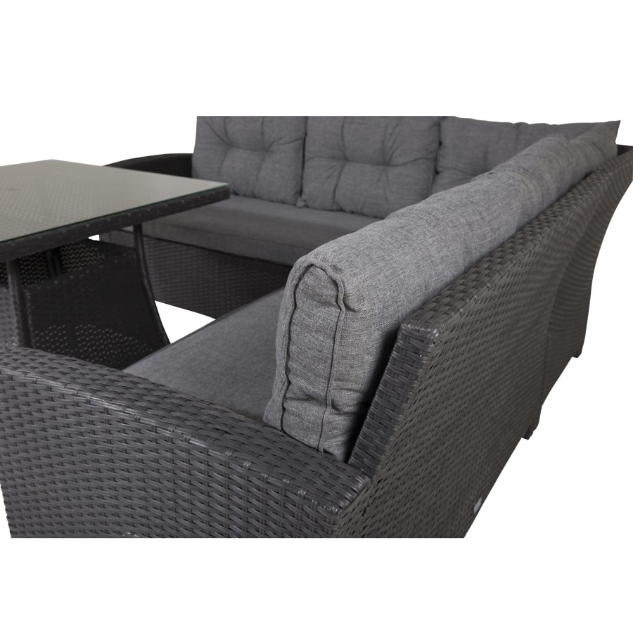VENTURE DESIGN Watford hjrnesofa st - gr hynder, glas og sort polyrattan