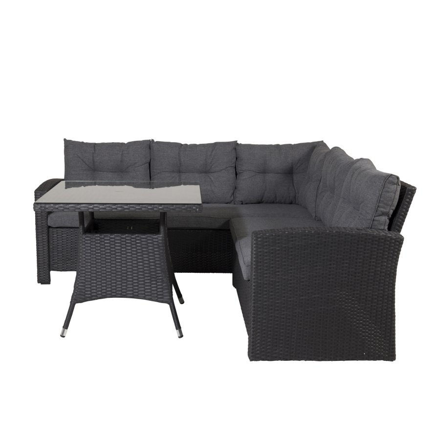 VENTURE DESIGN Watford hjrnesofa st - gr hynder, glas og sort polyrattan