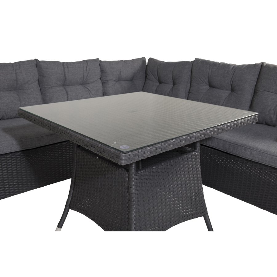 VENTURE DESIGN Watford hjrnesofa st - gr hynder, glas og sort polyrattan