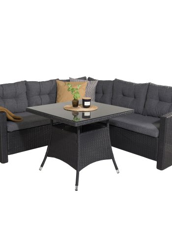 VENTURE DESIGN Watford hjrnesofa st - gr hynder, glas og sort polyrattan