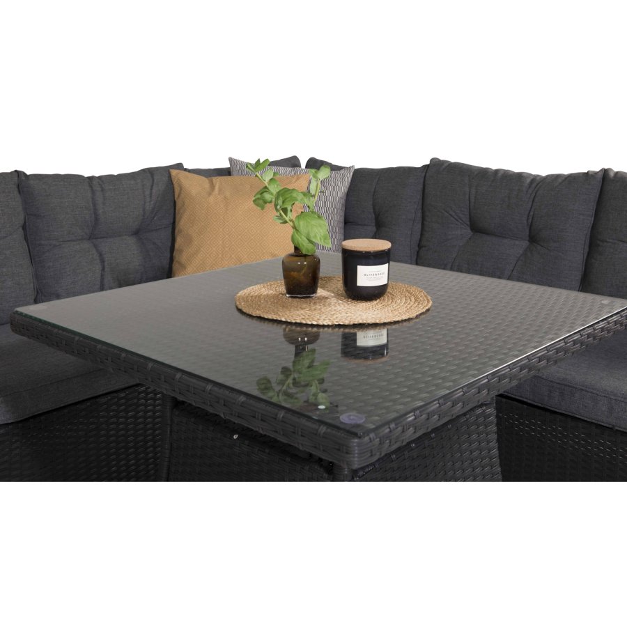 VENTURE DESIGN Watford hjrnesofa st - gr hynder, glas og sort polyrattan