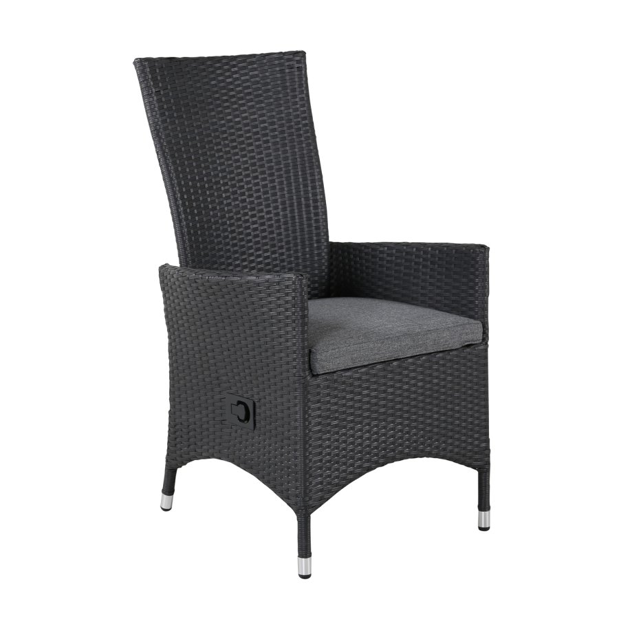 VENTURE DESIGN Padova recliner havestol, m. armln og hynde - gr polyester og sort polyrattan