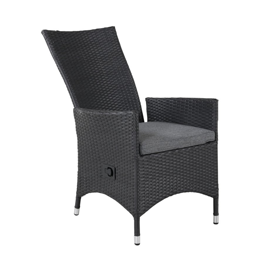 VENTURE DESIGN Padova recliner havestol, m. armln og hynde - gr polyester og sort polyrattan