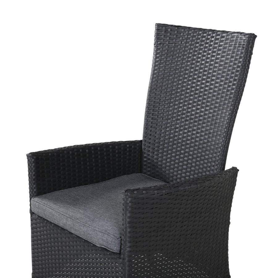VENTURE DESIGN Padova recliner havestol, m. armln og hynde - gr polyester og sort polyrattan
