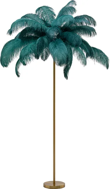 KARE DESIGN Feather Palm gulvlampe - grn strudsefjer og messing stl