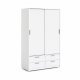 TVILUM Line garderobeskab, m. 2 skydelger og 4 skuffer - hvid folie