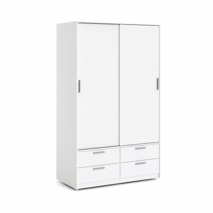 TVILUM Line garderobeskab, m. 2 skydelger og 4 skuffer - hvid folie
