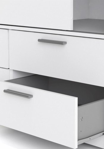 TVILUM Line garderobeskab, m. 2 skydelger og 4 skuffer - hvid folie