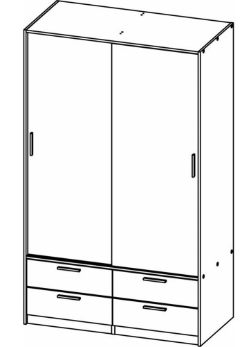 TVILUM Line garderobeskab, m. 2 skydelger og 4 skuffer - hvid folie