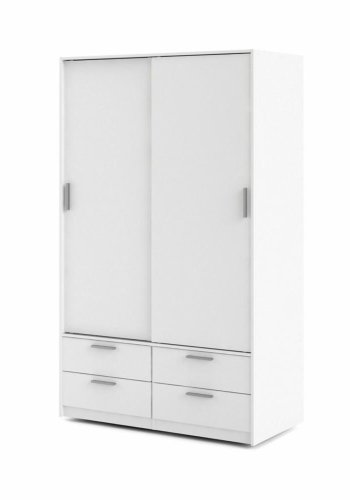 TVILUM Line garderobeskab, m. 2 skydelger og 4 skuffer - hvid folie