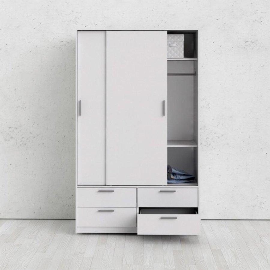 TVILUM Line garderobeskab, m. 2 skydelger og 4 skuffer - hvid folie