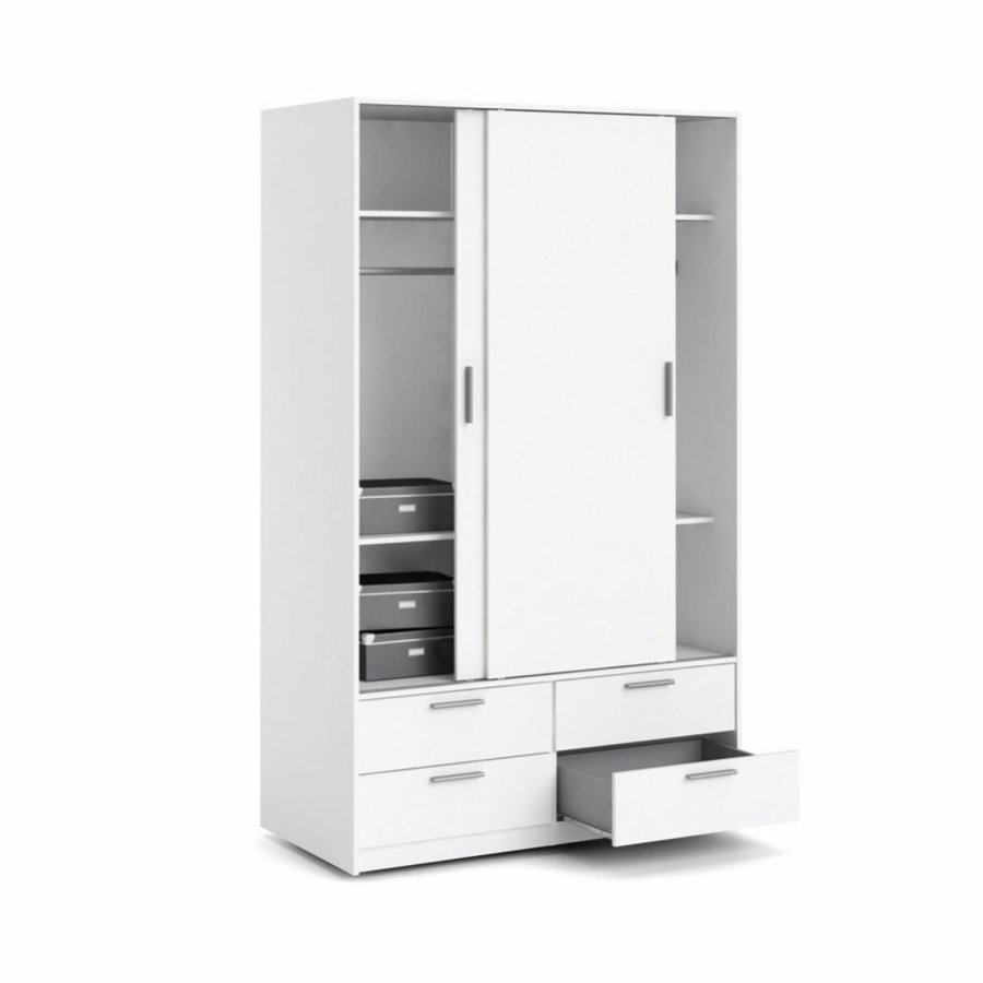 TVILUM Line garderobeskab, m. 2 skydelger og 4 skuffer - hvid folie