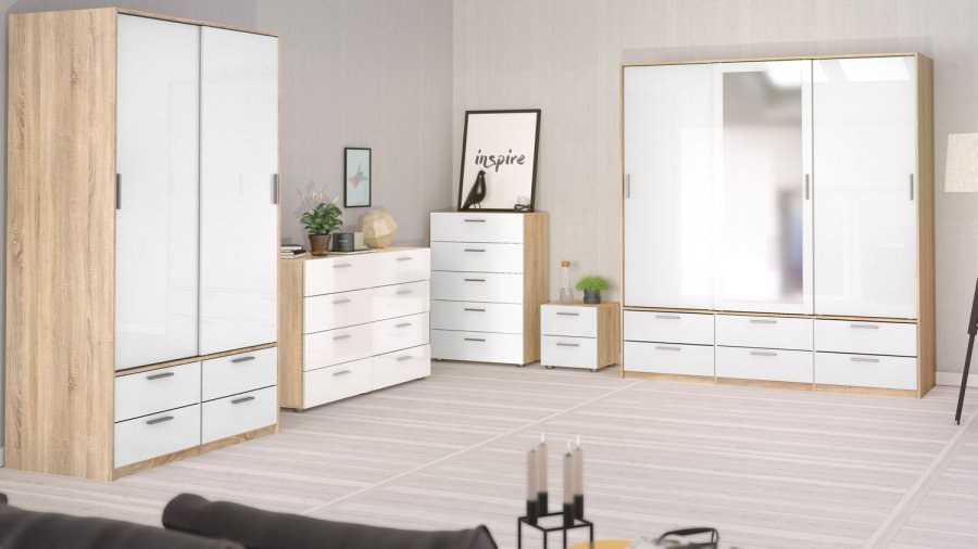 TVILUM Pepe natbord - egetrsstruktur/hvid hjglans, m. 2 skuffer 