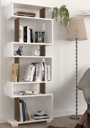 FUNZI LIVING Blok bogreol - hvid og valnddefarvet melamin