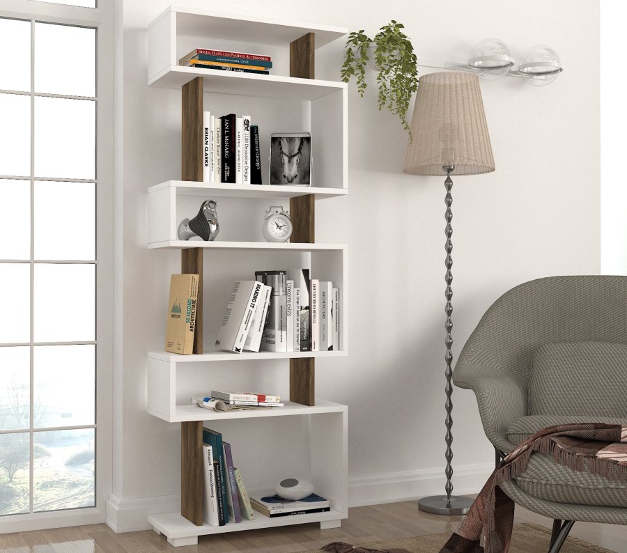 FUNZI LIVING Blok bogreol - hvid og valnddefarvet melamin