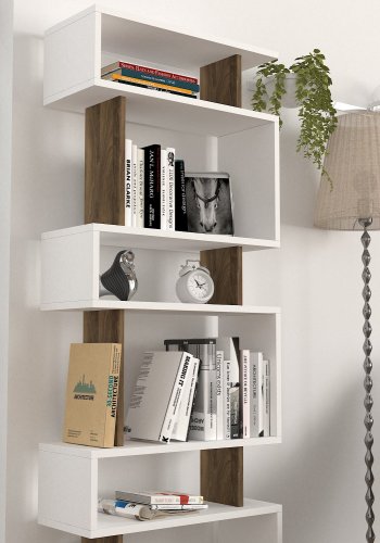 FUNZI LIVING Blok bogreol - hvid og valnddefarvet melamin