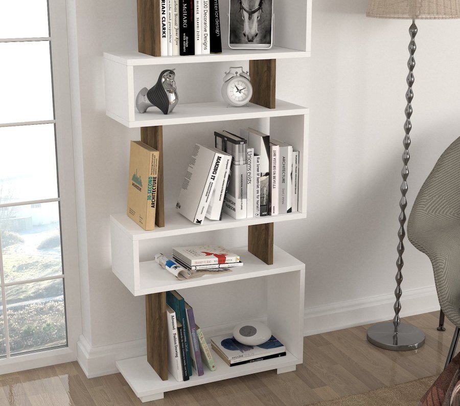 FUNZI LIVING Blok bogreol - hvid og valnddefarvet melamin