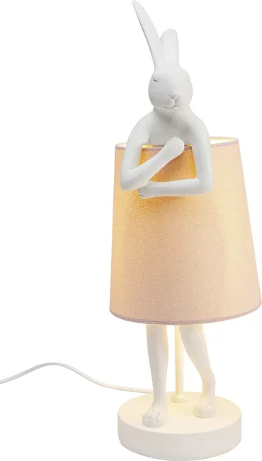 KARE DESIGN Animal Rabbit bordlampe - rosa linnedhr og hvid polyresin/stl (H:50cm)