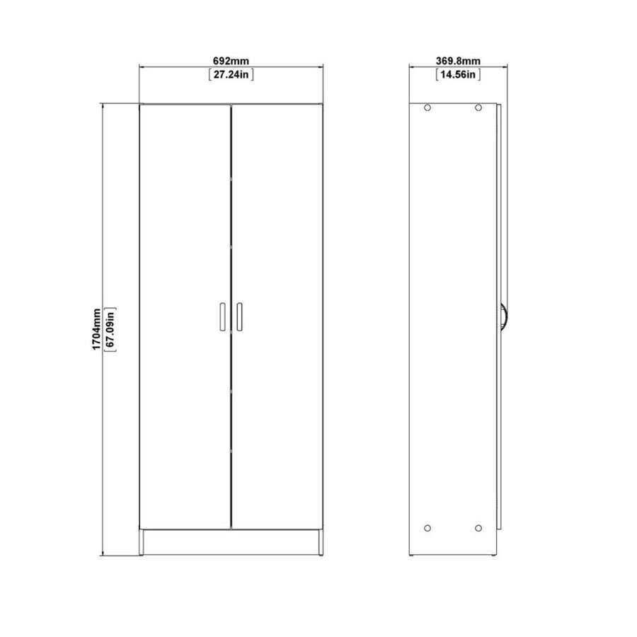 TVILUM garderobeskab, m. 2 lger og 5 hylder - hvid folie