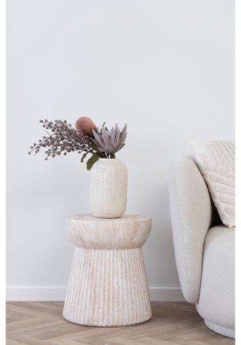 HOUSE NORDIC  Bonn Sidebord - Sidebord, fiberclay med rillet design, natur<br>37x43 cm