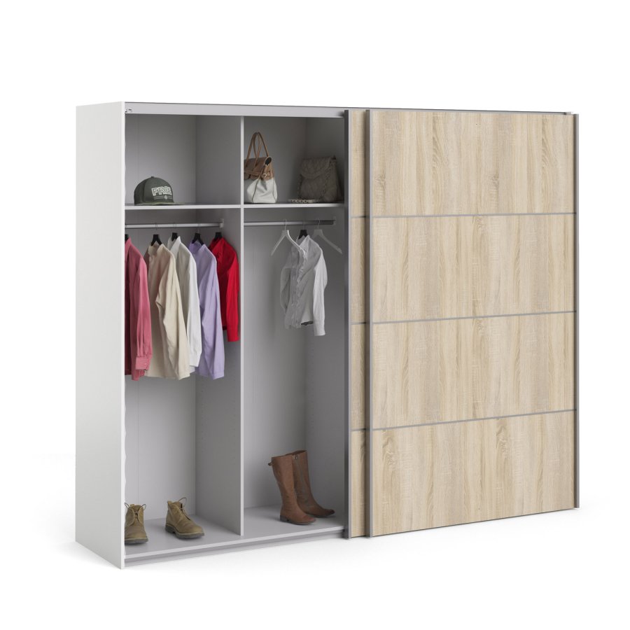 TVILUM Verona Skydedrsskab - eg/hvid tr, 2 skydedre, bred