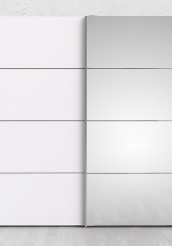 TVILUM Verona Skydedrsskab - hvid tr og spejlglas, 2 skydedre m. hylder