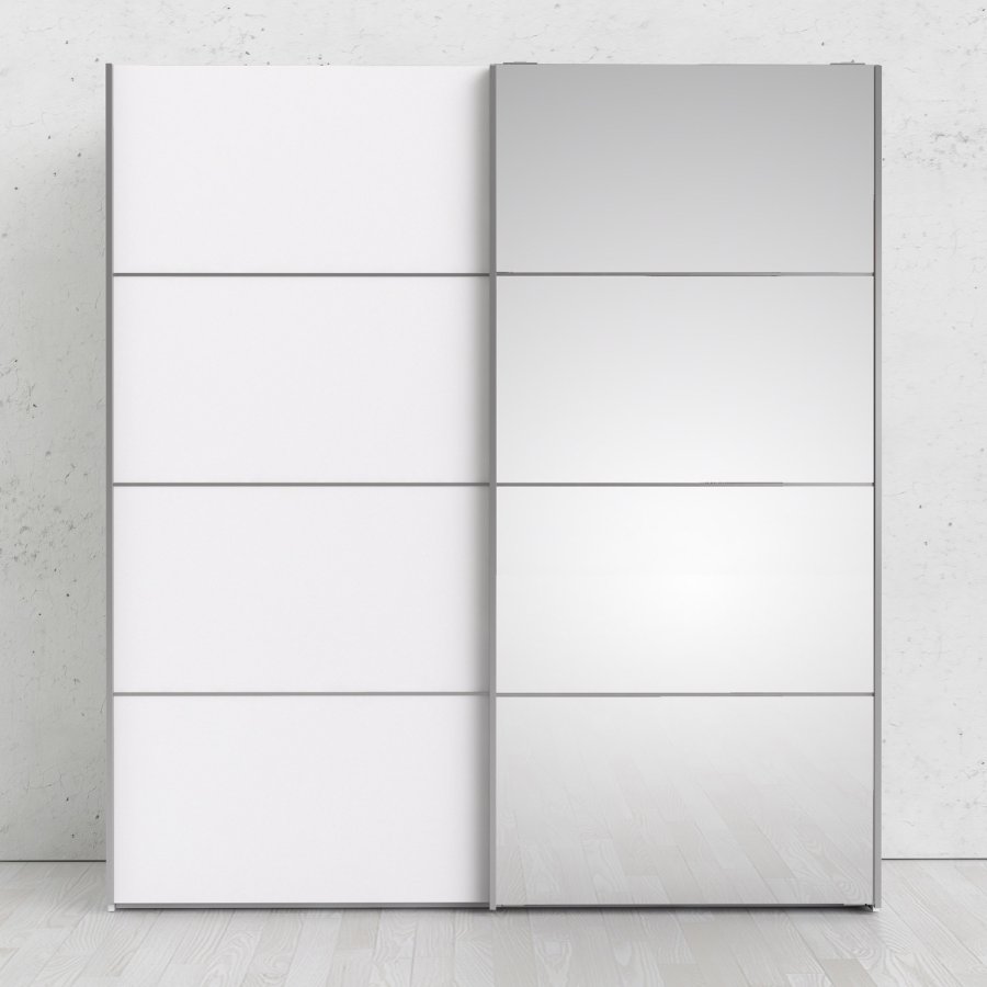 TVILUM Verona Skydedrsskab - hvid tr og spejlglas, 2 skydedre m. hylder