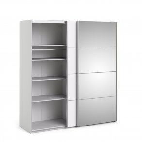 TVILUM Verona Skydedrsskab - hvid tr og spejlglas, 2 skydedre m. hylder