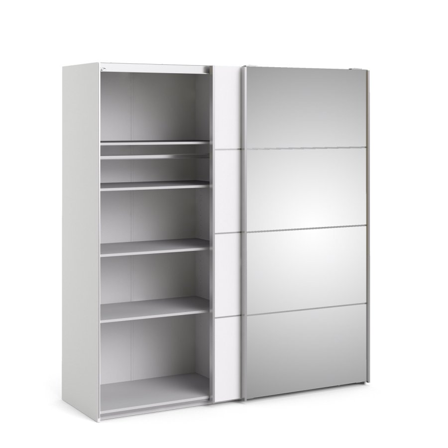 TVILUM Verona Skydedrsskab - hvid tr og spejlglas, 2 skydedre m. hylder